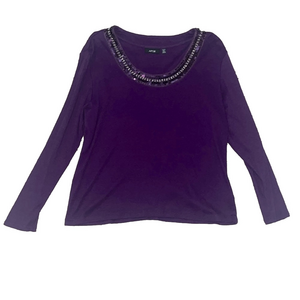 apt. 9 purple crew neck  beaded long sleeve sweater top